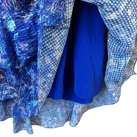 T Tahari Blue Floral Ruffled Cold Shoulder Dress NWT - Picture 15 of 16